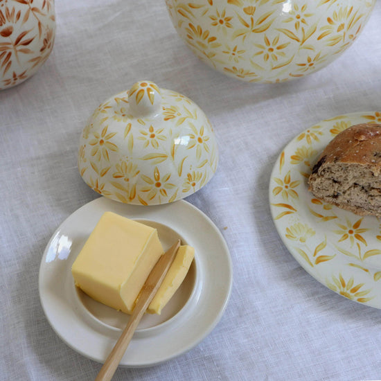 'Sunburst' Hand Painted Floral Round Butter Jam Dish - Yellow