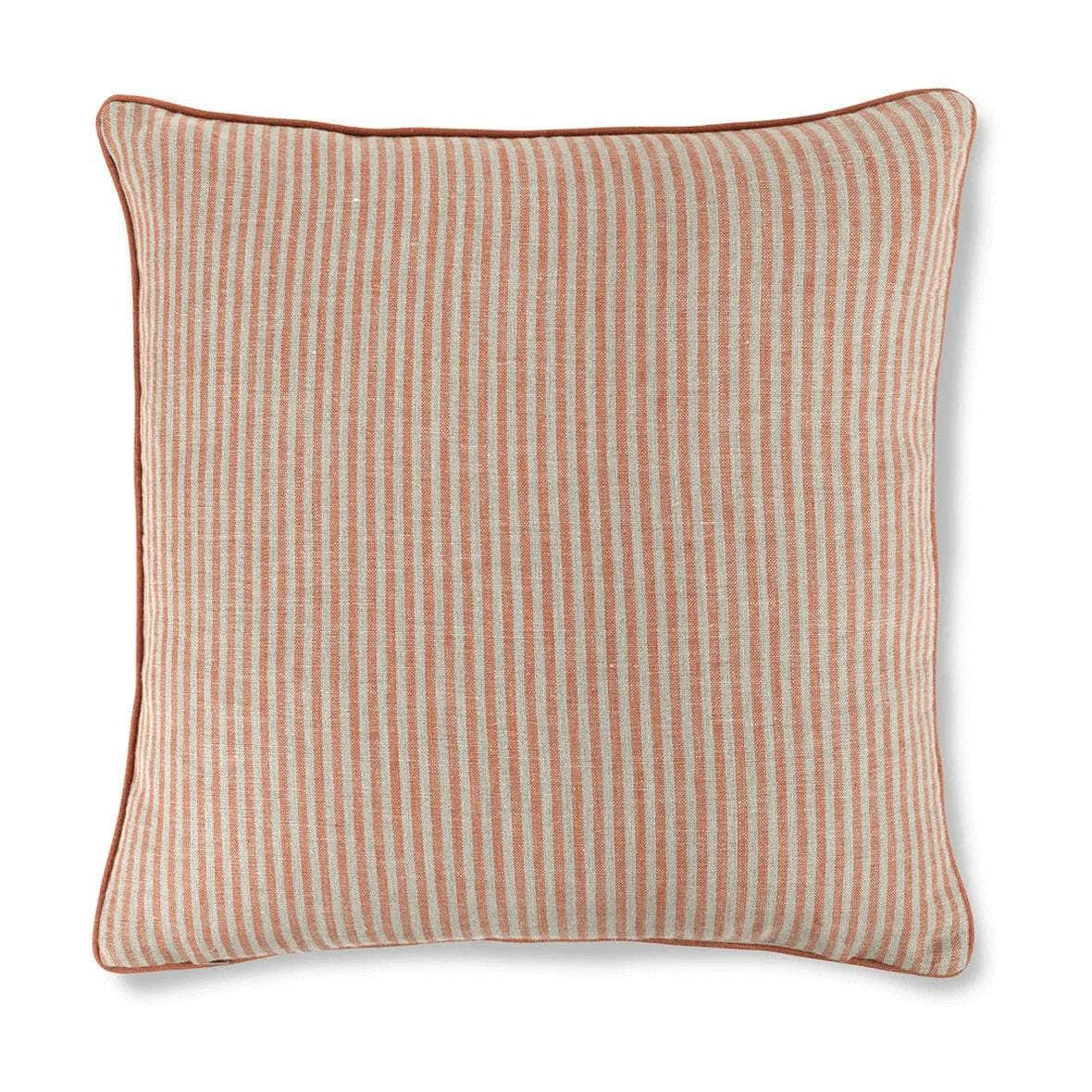 Persian Poppy Print Cushion in Red with Terracotta/Natural Narrow Stripe and Terracotta Trim