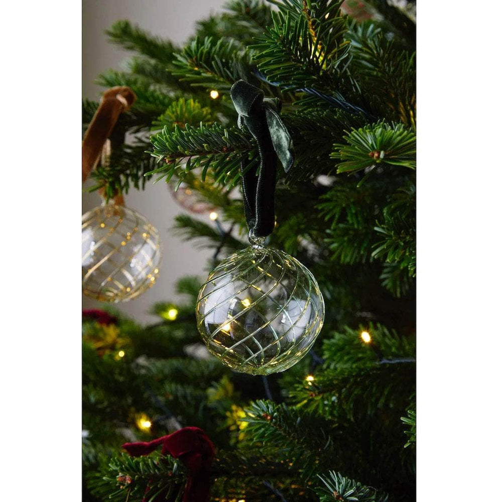 Box of Six Swirl Glass Baubles - Green