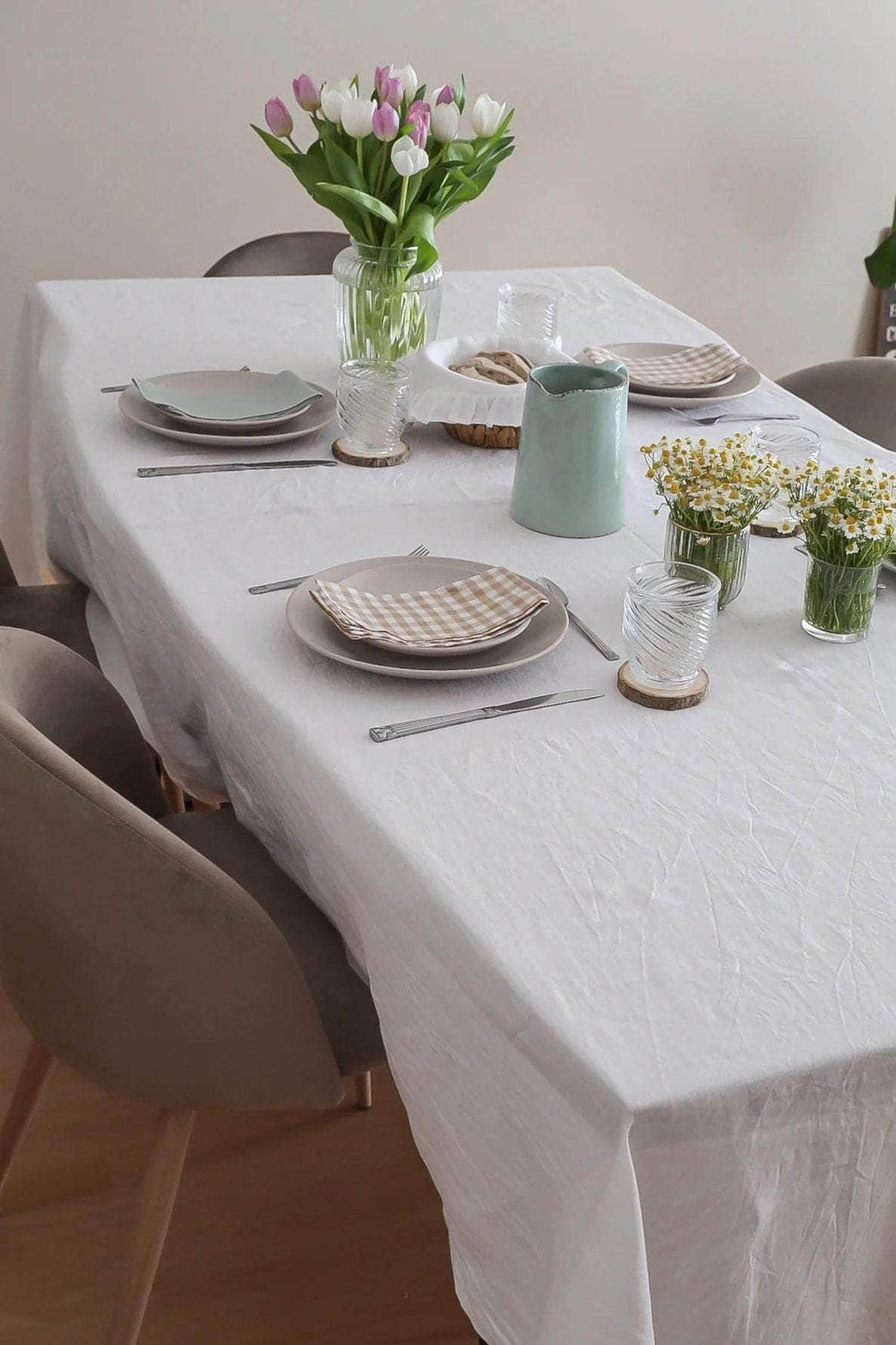 Hemstitch Linen/Cotton Tablecloth, White-don't put live pls