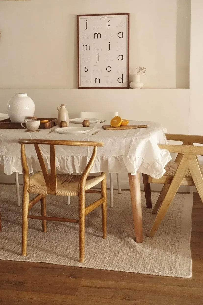 Ruffle Linen Tablecloth, Ivory