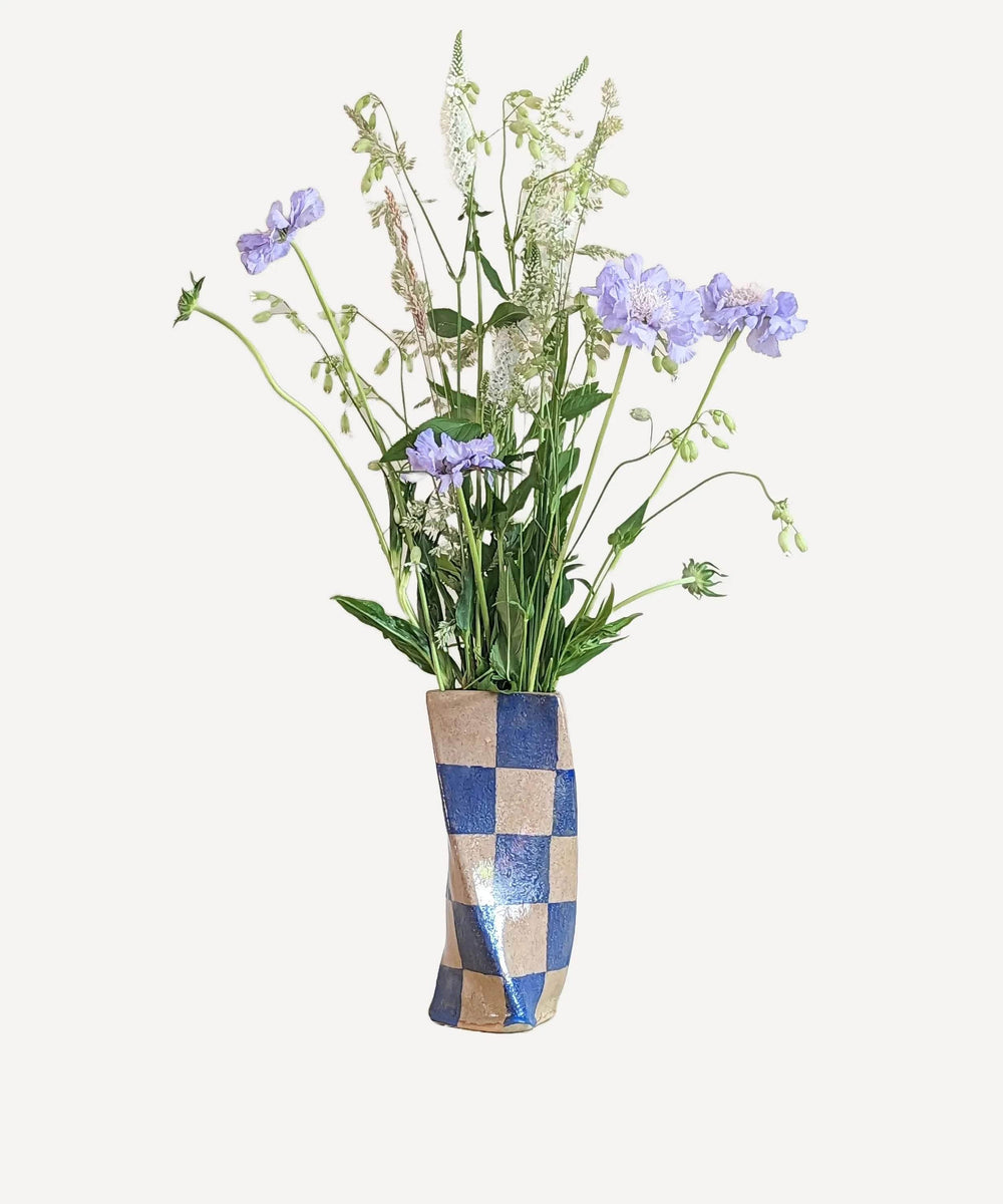 Blue Check Twist Vase