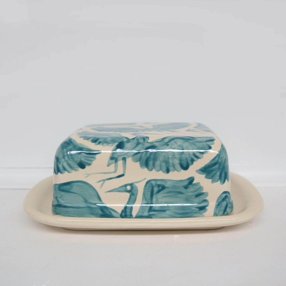 Herons Hand Painted Butter Dish - Teal