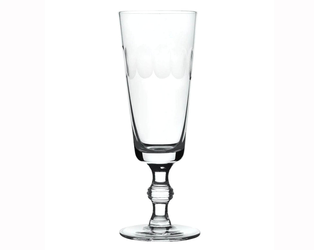 A Set of Four Crystal Champagne Flutes with Lens Design