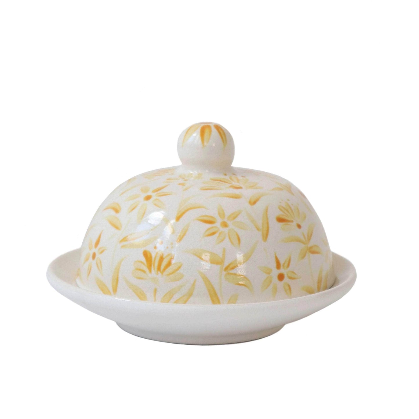 'Sunburst' Hand Painted Floral Round Butter Jam Dish - Yellow