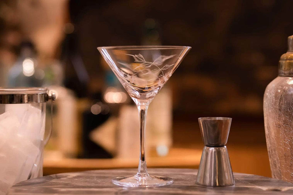 A Pair of Crystal Martini Glasses with Fern Design