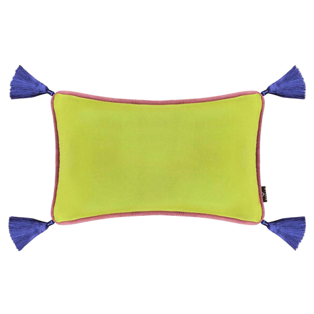 Lime Green Velvet Rectangular Cushion with Tassels