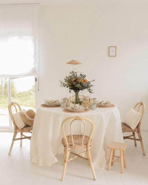 Ruffle Linen Tablecloth, Ivory