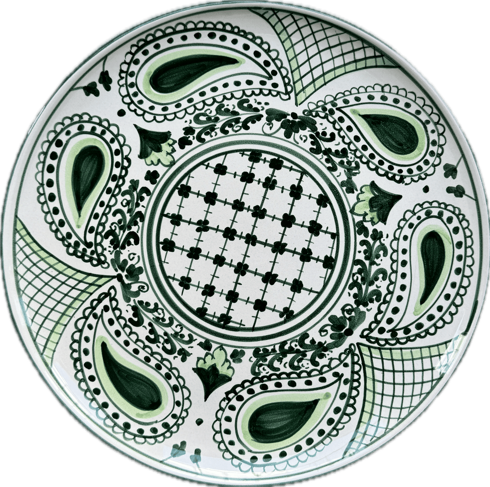 Large Round Plate - Green Bandana Print