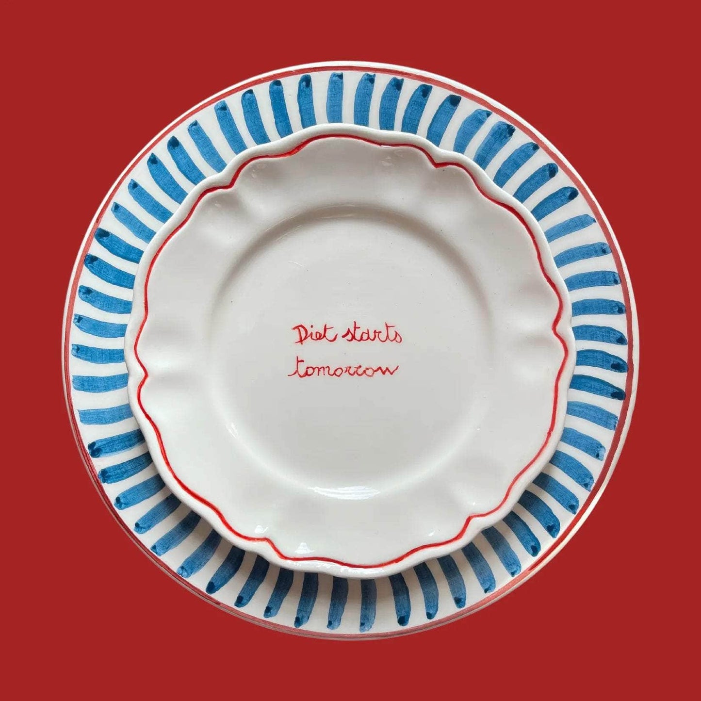 Sveva's Home Ceramic "Diet Starts Tomorrow" Scalloped Plate Set of 4