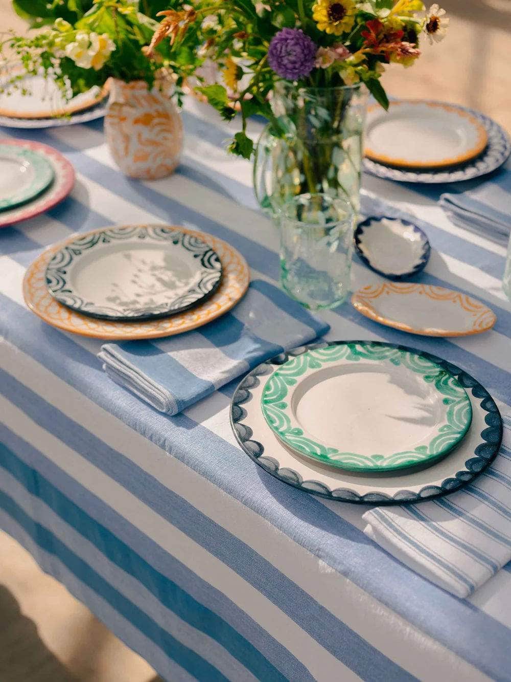 Cornflower Blue Stripe Tablecloth