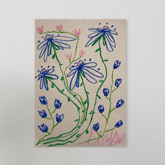 Blue Flowers trimmed in pink | Original Painting A3