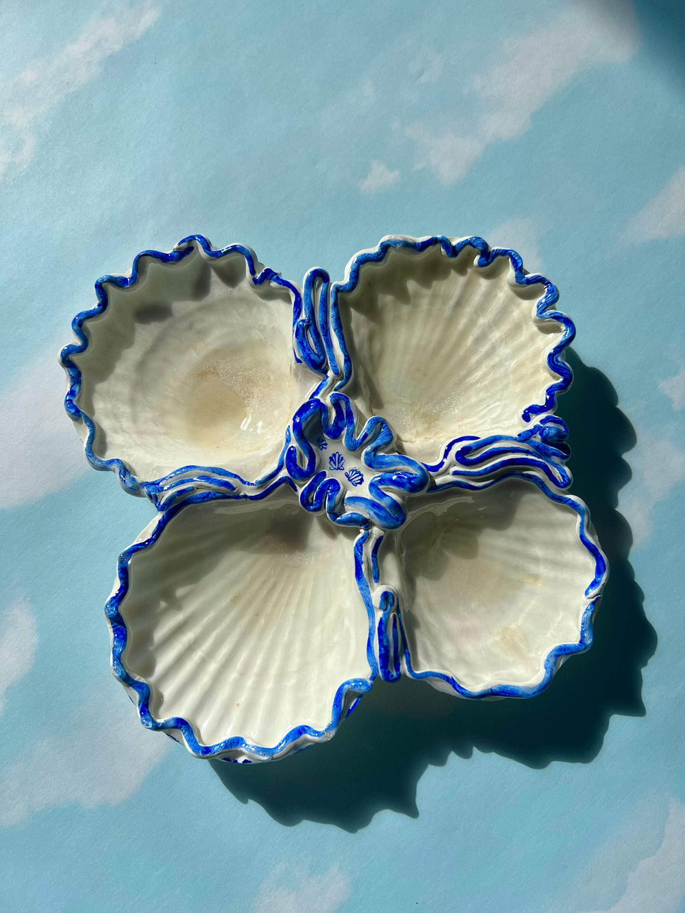 Scallop Serving Dish with Painted Shells